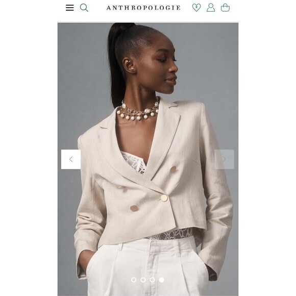 DOLAN Left Coast‎ Pleated-Back Cropped Blazer Gold Buttons Linen Blend Size L - Picture 1 of 8